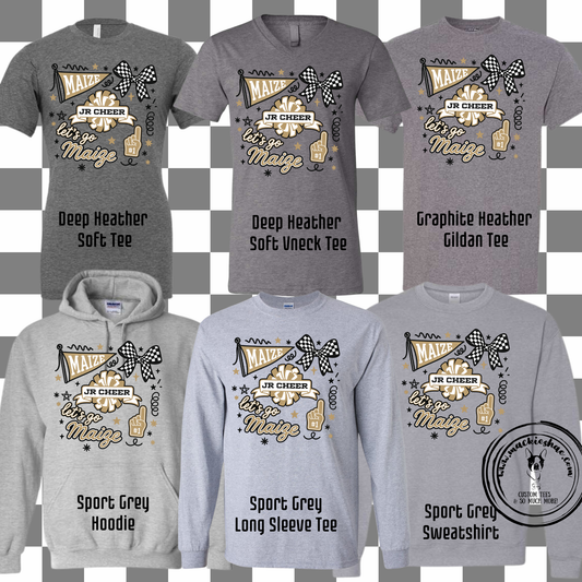 MJC-  Maize Jr Cheer Doodle with Gold, Grey Gear