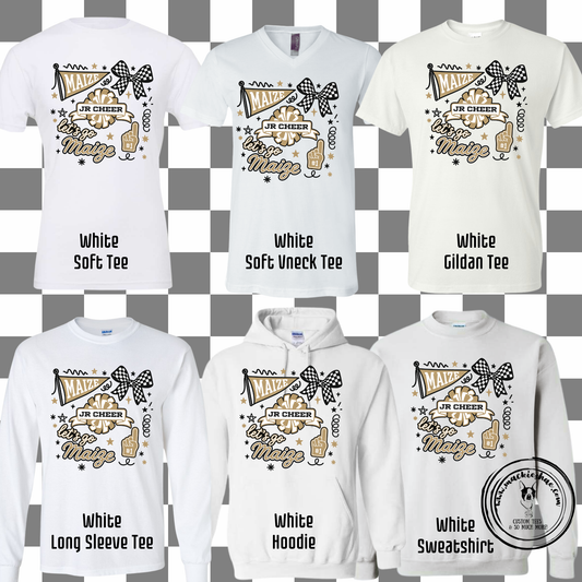 MJC- Maize Jr Cheer Doodle with Gold, White Gear