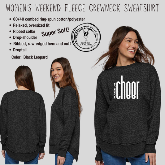 MJC- Maize Jr Cheer Simple Black Leopard Women's Weekend Fleece Crewneck Sweatshirt