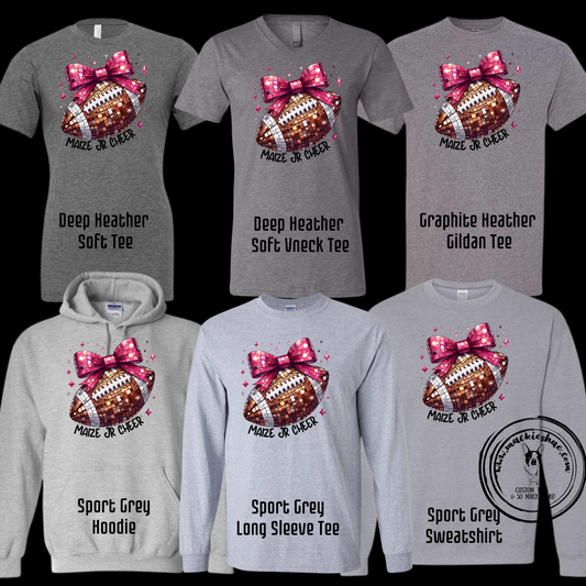 MJC- Maize Jr Cheer Stone Football with Pink Bow Grey Gear