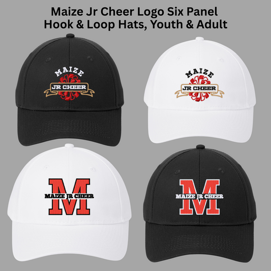 MJC- Maize Jr Cheer Logo Embroidered Six Panel Twill Hook & Loop Hat, Youth & Adult Sizes