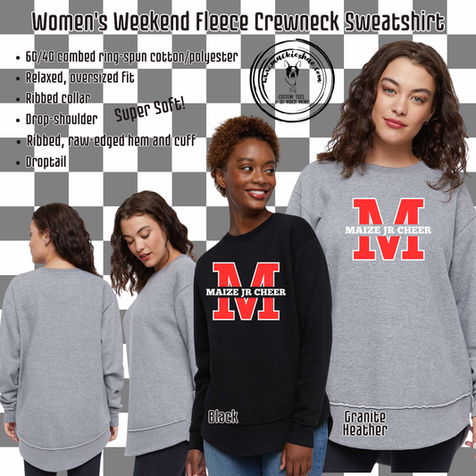 MJC- Maize Jr Cheer M Logo Women's Weekend Fleece Crewneck Sweatshirt
