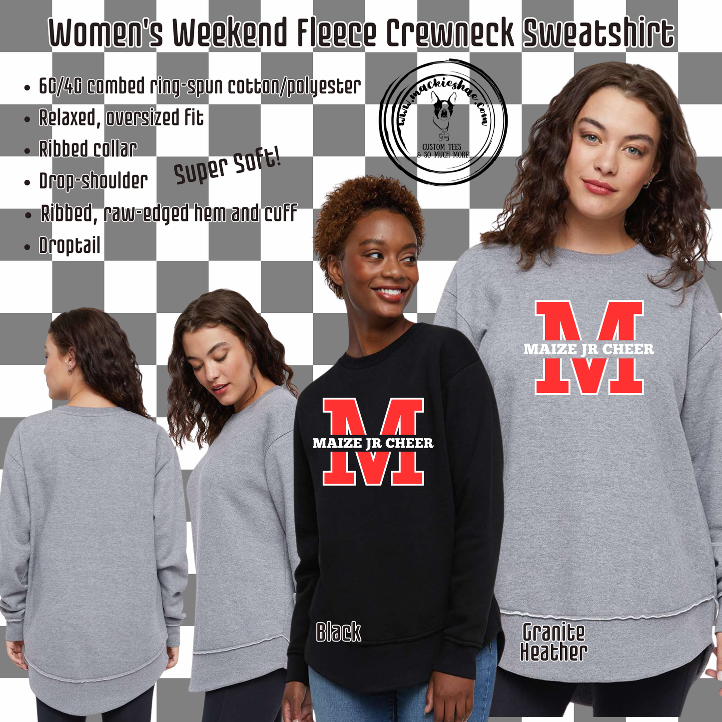 MJC- Maize Jr Cheer M Logo Women's Weekend Fleece Crewneck Sweatshirt