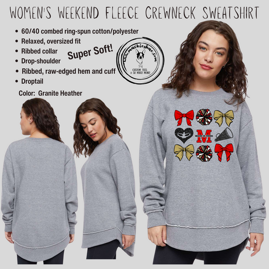 MJC- Maize Jr Cheer Bows, Poms, Megaphones Granite Heather Women's Weekend Fleece Crewneck Sweatshirt