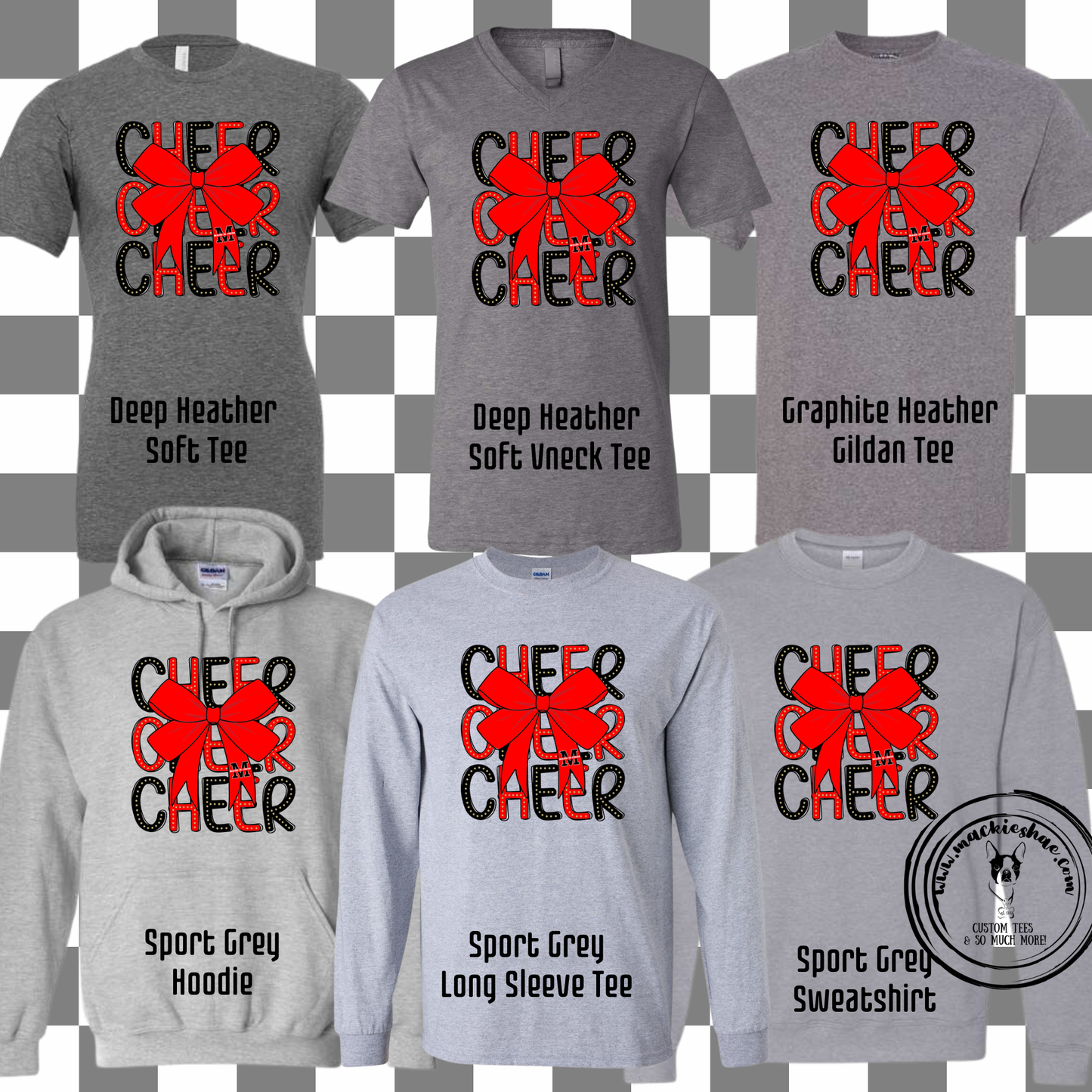 MJC- Cheer Cheer Cheer with Maize Jr Cheer M Logo Bow Grey Gear