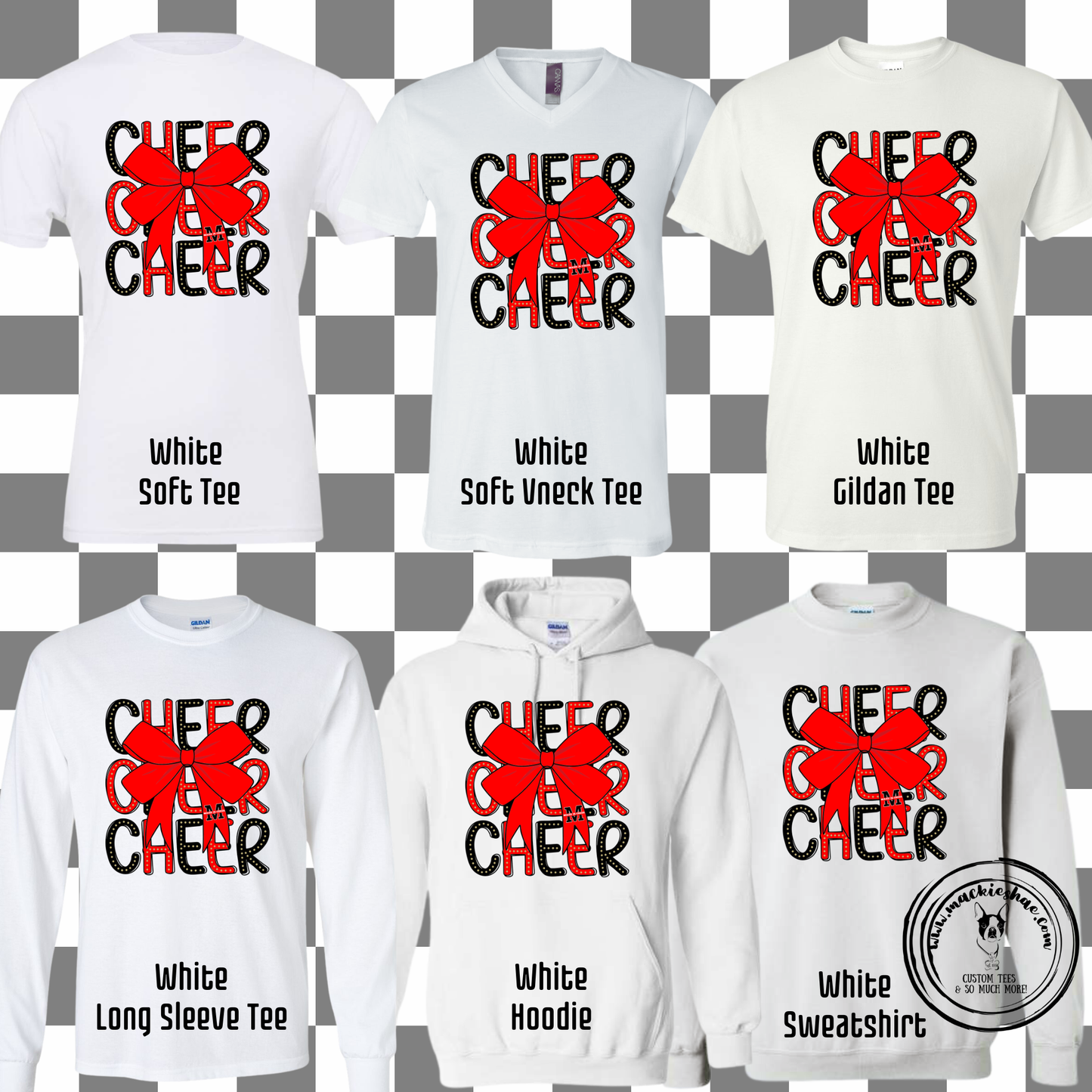 MJC- Cheer Cheer Cheer with Maize Jr Cheer M Logo Bow White Gear