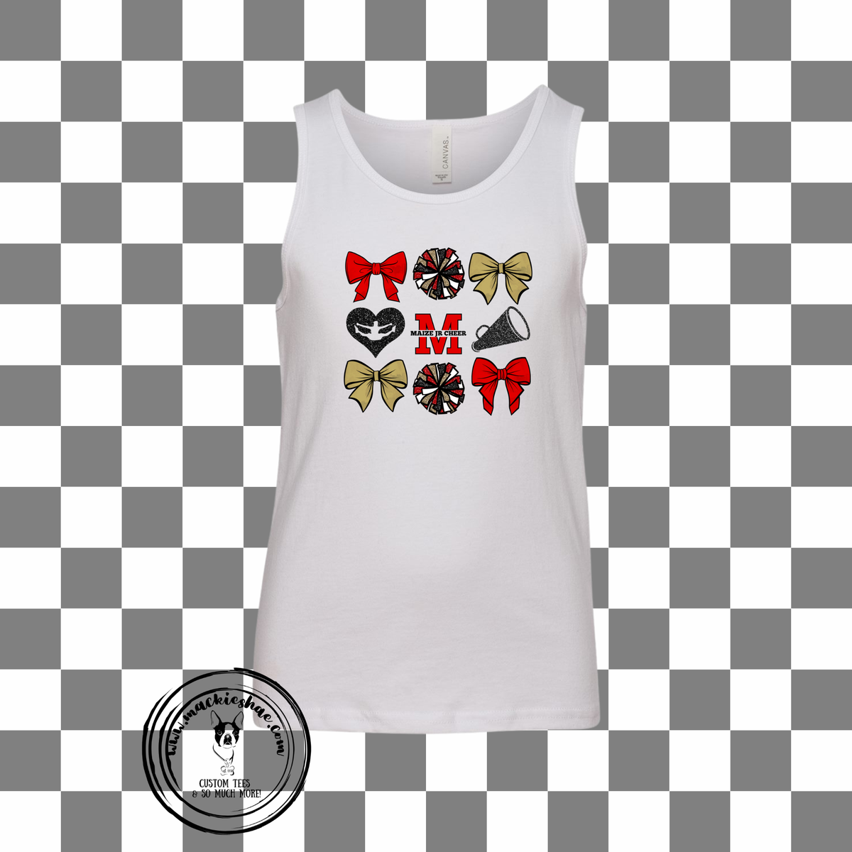 MJC- Maize Jr Cheer Bows, Poms, Megaphones Jersey Tank