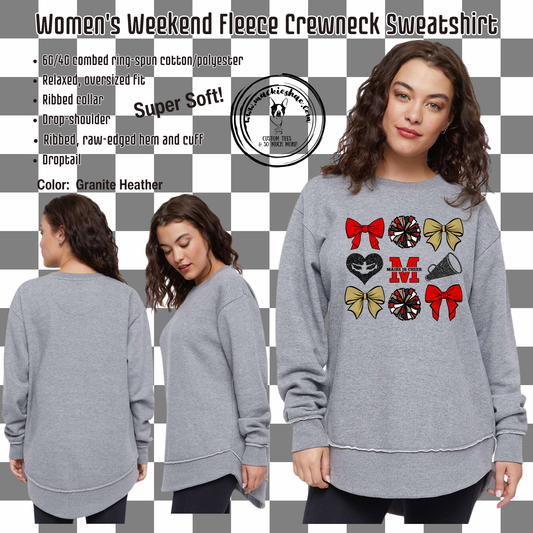 MJC- Maize Jr Cheer Bows, Poms, Megaphones Granite Heather Women's Weekend Fleece Crewneck Sweatshirt