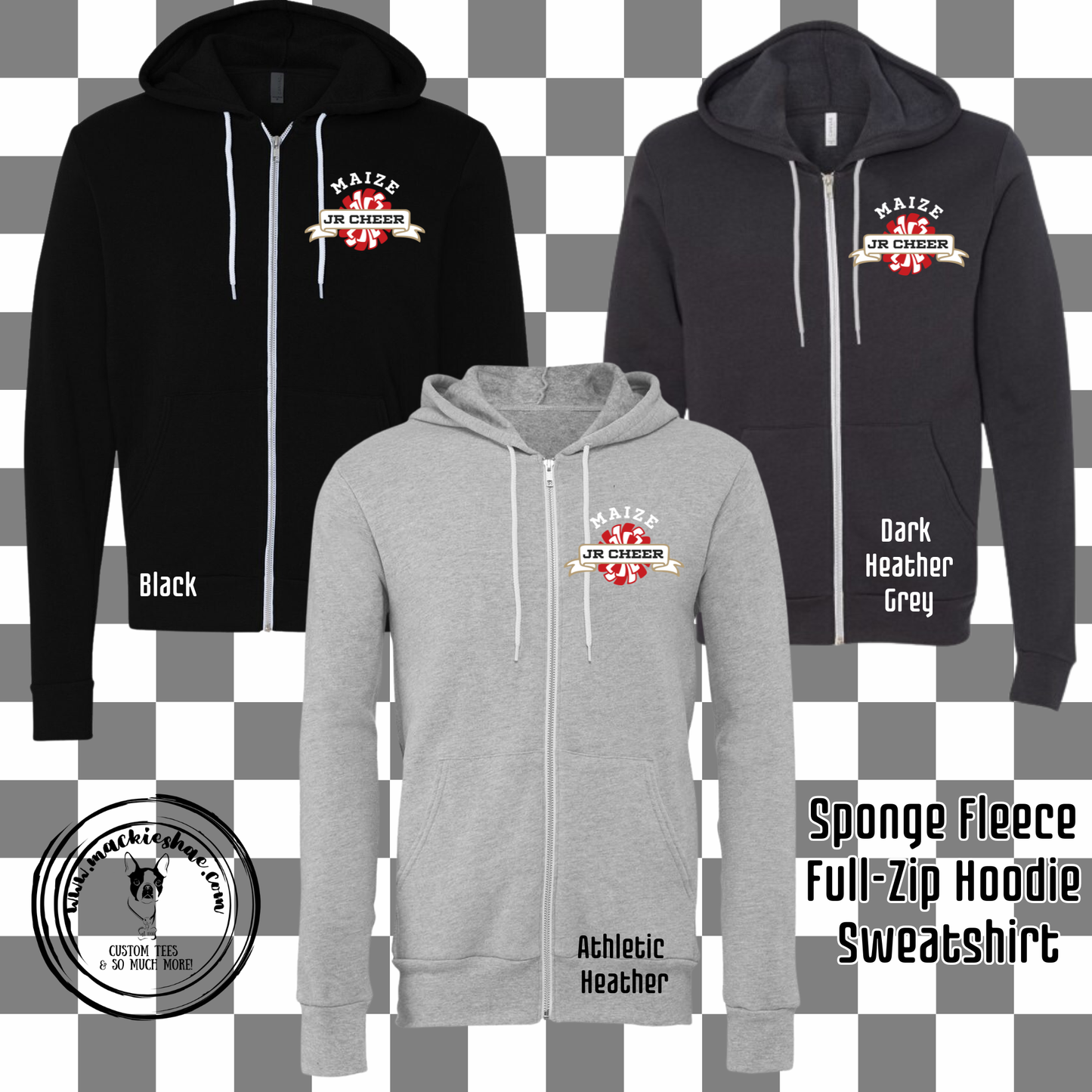 MJC- Maize Jr Cheer Pom Logo Sponge Fleece Full Zip Hoodie