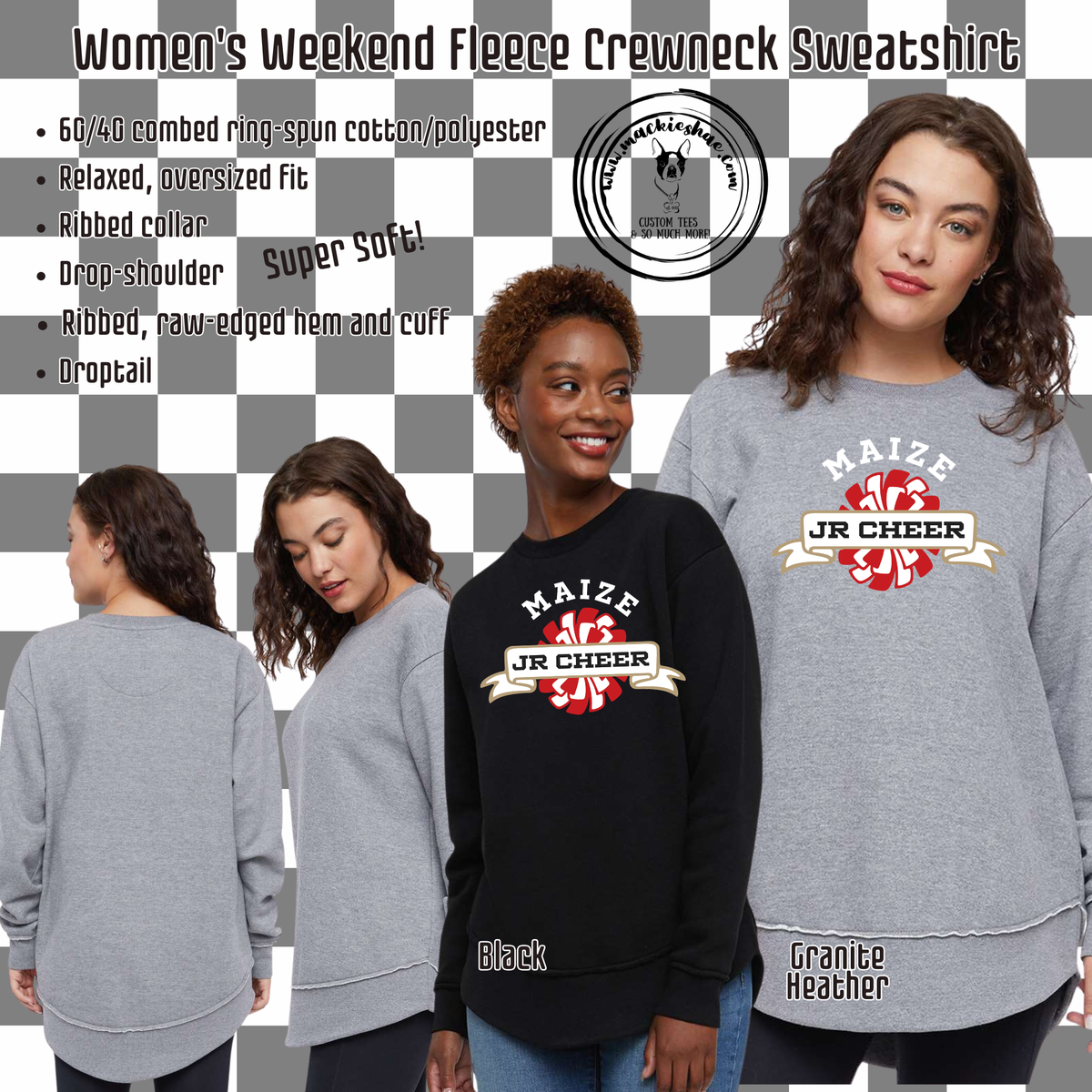 MJC- Maize Jr Cheer Pom Logo Women's Weekend Fleece Crewneck Sweatshirt