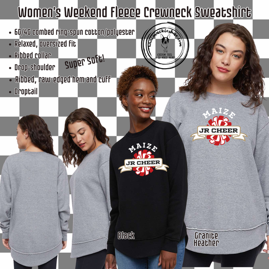 MJC- Maize Jr Cheer Pom Logo Women's Weekend Fleece Crewneck Sweatshirt