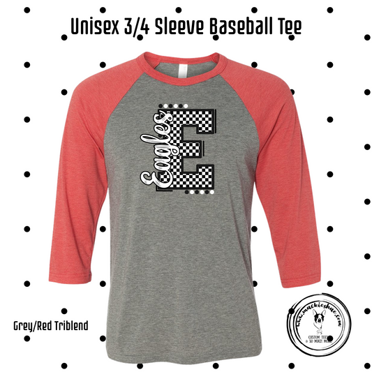 MMS- Eagles Checkered E Unisex 3/4 Sleeve Baseball Tee