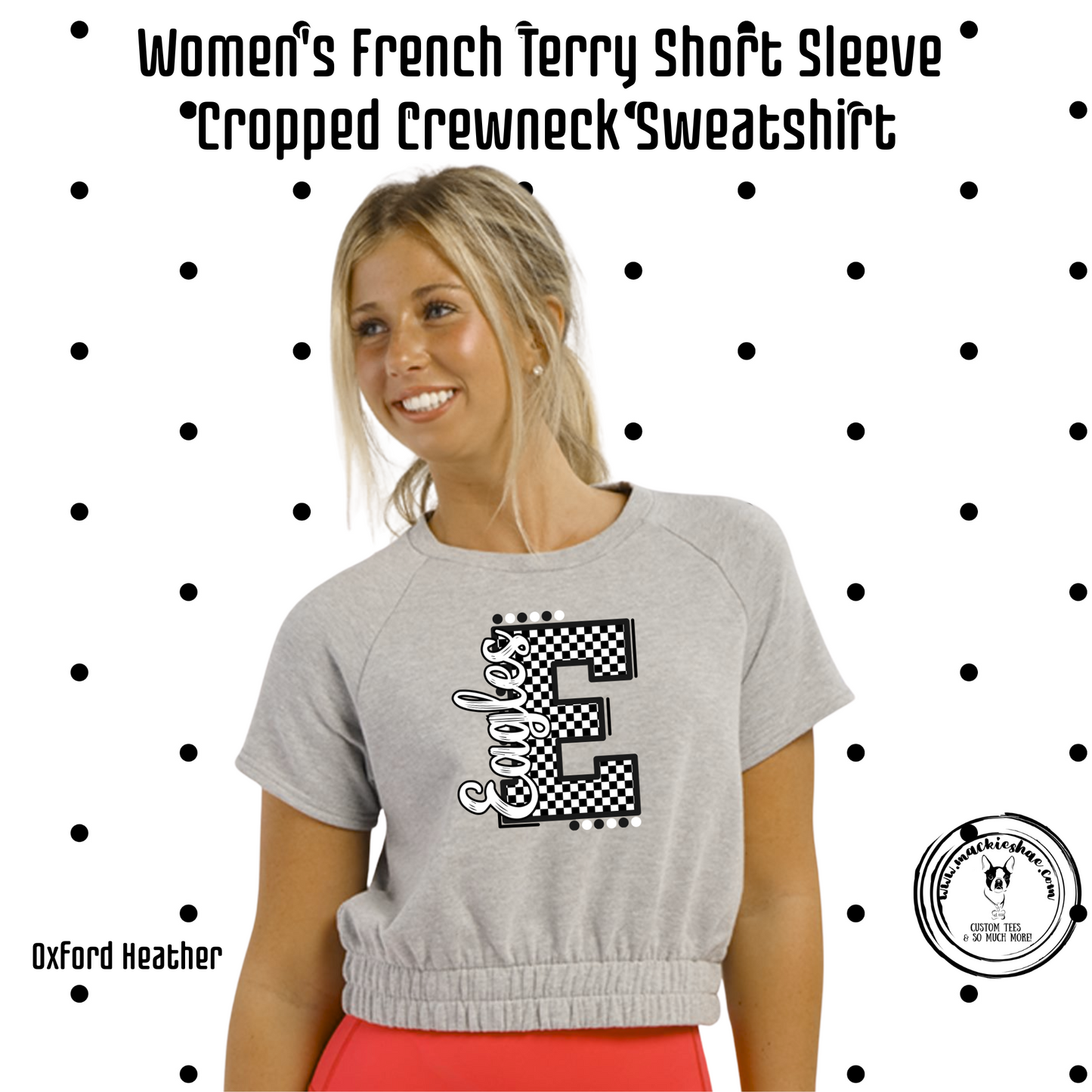 MMS- Eagles Checkered E Women's French Terry Short Sleeve Cropped Crewneck Sweatshirt