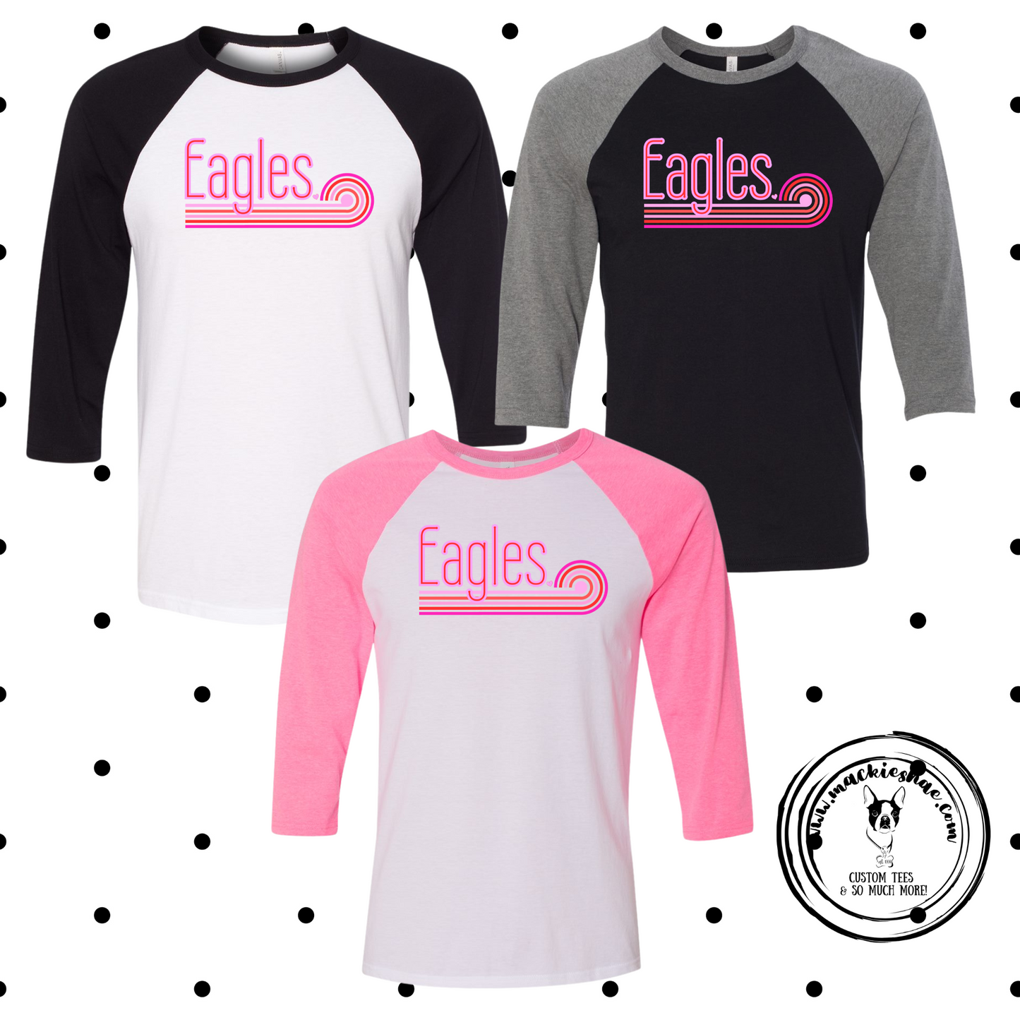 MMS- Eagles Retro Pink Lines Unisex 3/4 Sleeve Baseball Tee