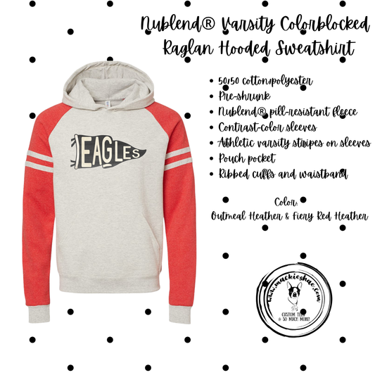 MMS- Eagles Pennant Nublend Varsity Colorblocked Raglan Hooded Sweatshirt, Adult