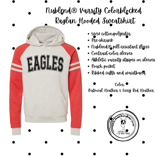 MMS- Eagles Varsity Nublend Varsity Colorblocked Raglan Hooded Sweatshirt, Adult