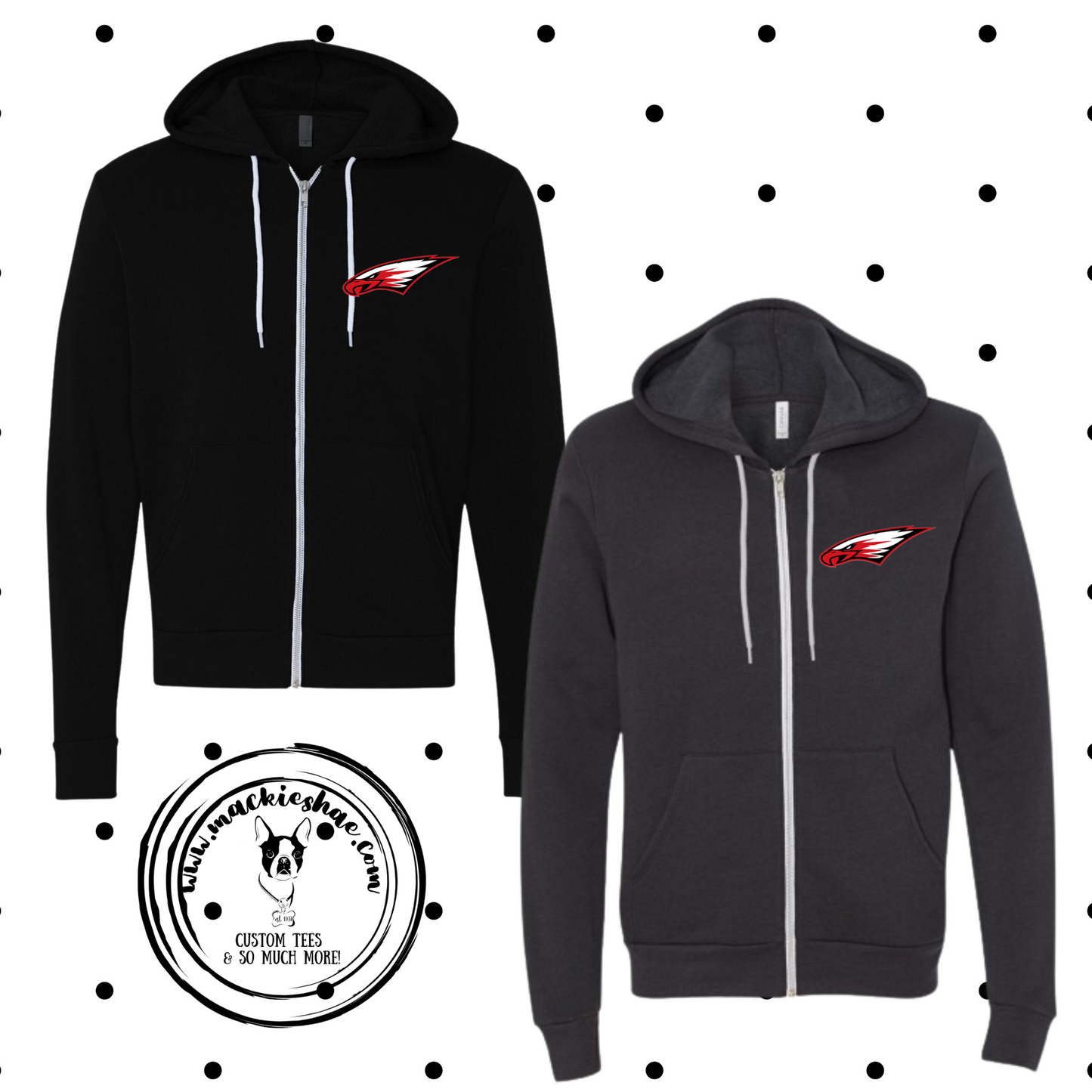 MIS- Eagle Pocket Bella Sponge Fleece Full Zip Hoodie for Youth and Adults