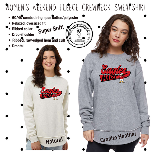 MMS- Maize Eagles Vintage Swoosh Women's Weekend Fleece Crewneck Sweatshirt