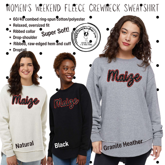 MMS- Maize Faux Sequin Women's Weekend Fleece Crewneck Sweatshirt