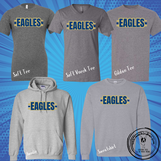 EAGLES Navy and Gold Stripes Grey Custom Shirt Youth and Adults (5 Shirt Options)