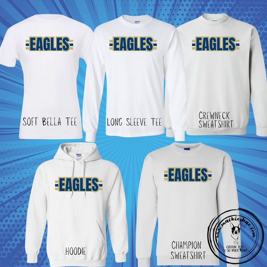 EAGLES Navy and Gold Stripes White Custom Shirt for Youth and Adults (5 Shirt Options)