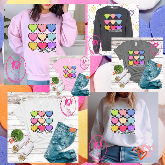 Candy Hearts Mavericks Custom Shirt, Soft Tees and Crewneck Sweatshirts