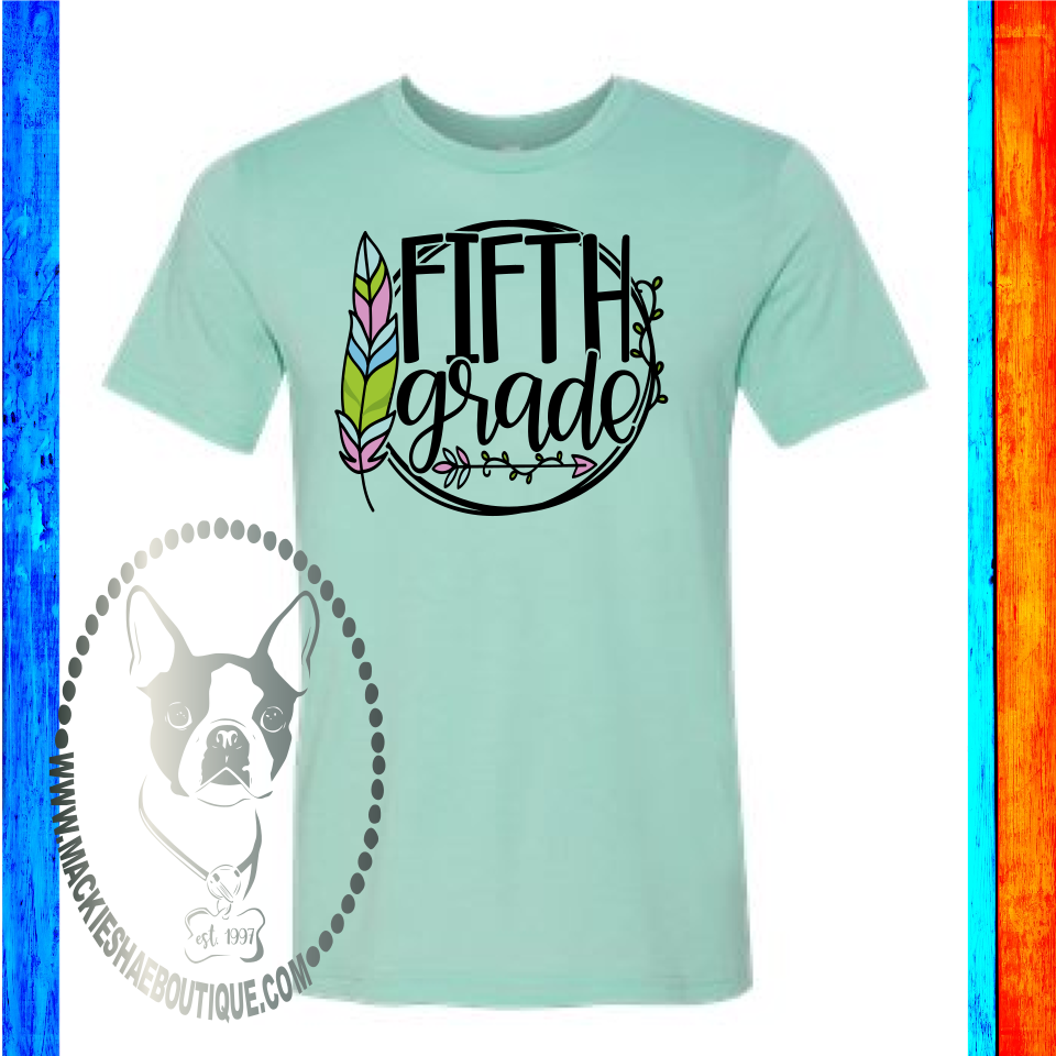 Fifth Grade Feather (Get any Grade) Custom Shirt for Kids and Adults, Soft Short Sleeve