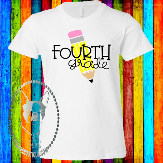 Fourth Grade Pencil (Get any Grade) Custom Shirt for Kids and Adults, Soft Short Sleeve