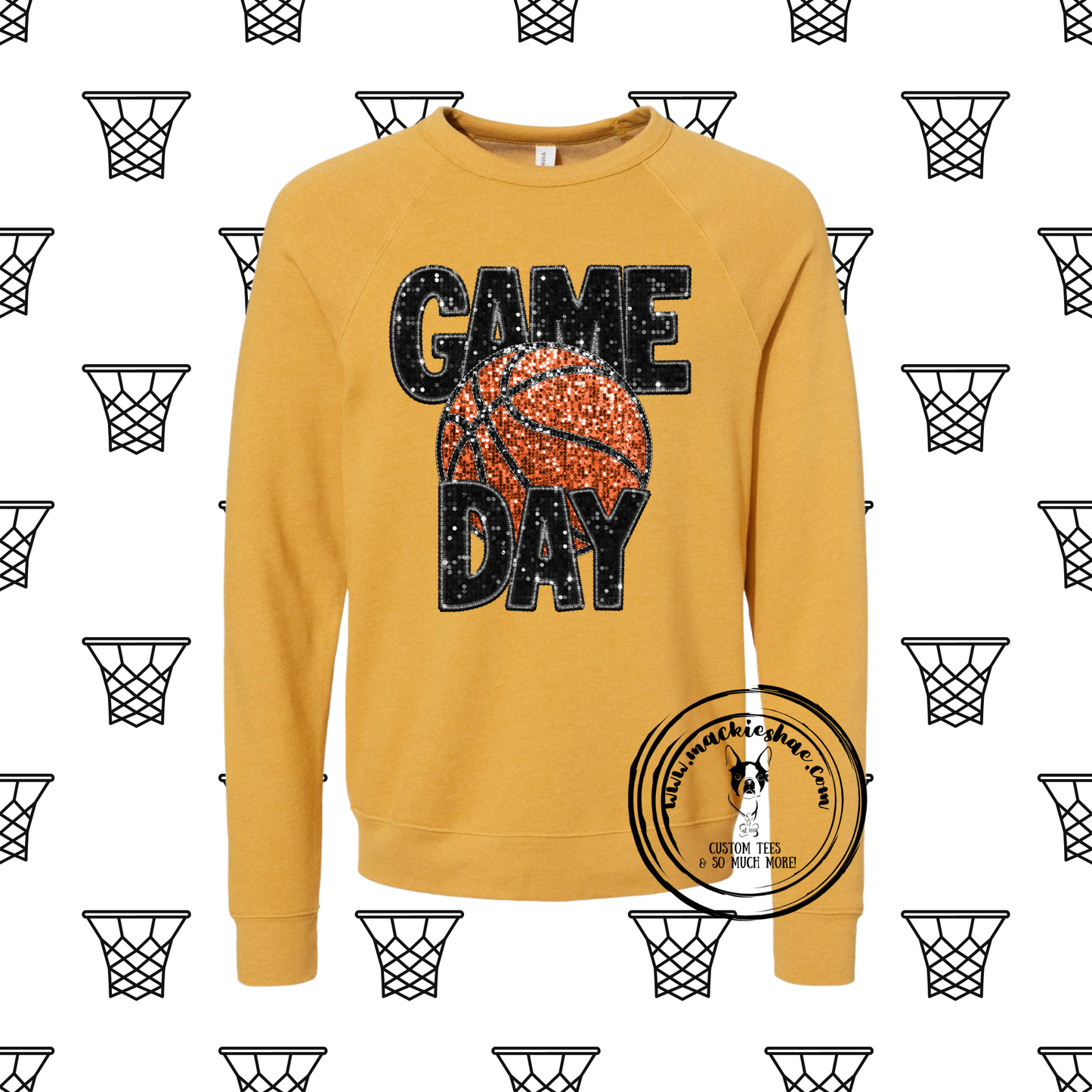 Game Day Faux Sequin Custom Shirt, Unisex Sponge Fleece Raglan Crewneck Sweatshirt