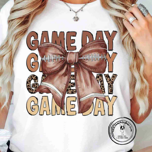 Football Bow Game Day Custom Shirt for Kids and Adults, Soft Short Sleeve