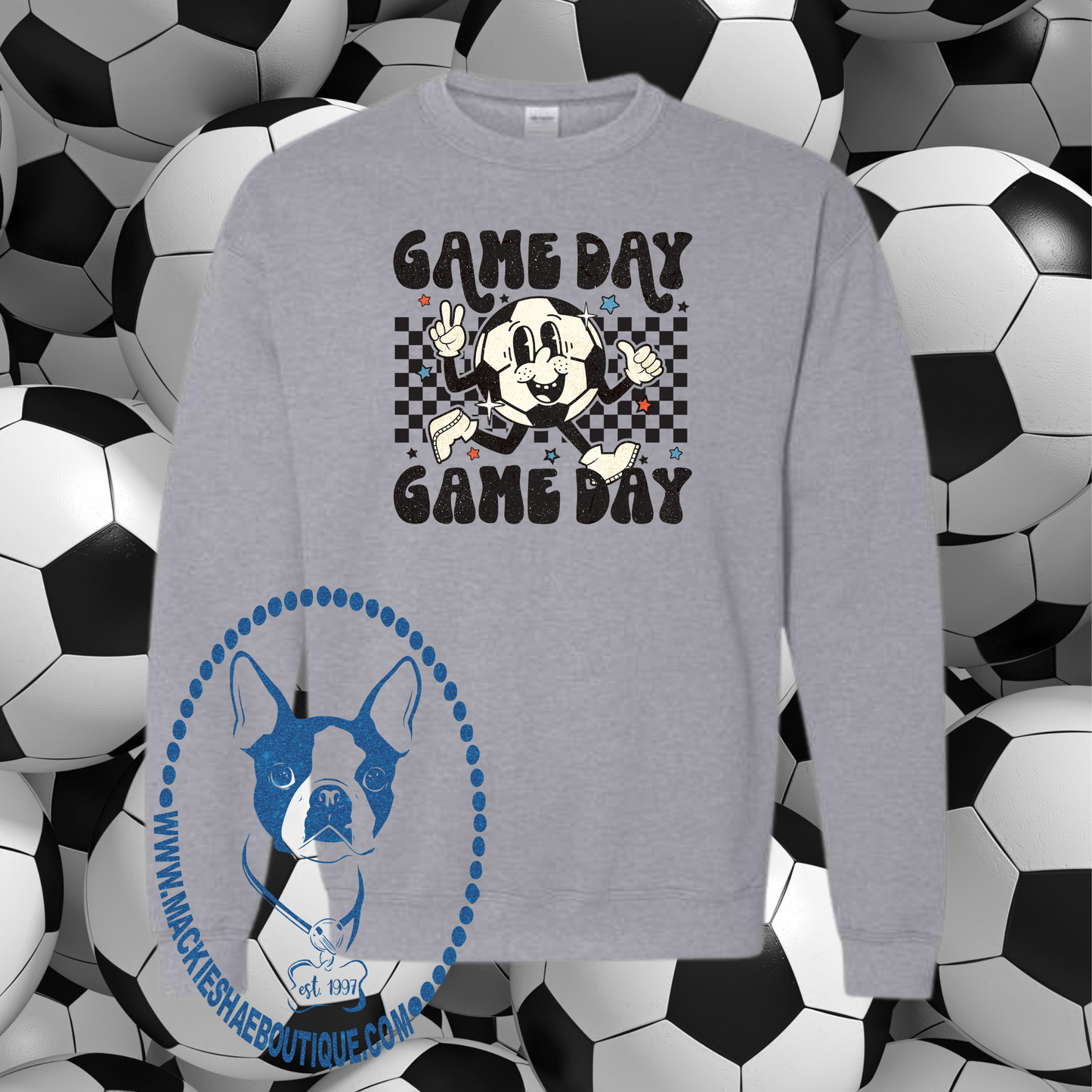 Game Day Checkered Peace Soccer Custom Shirt for kids and adults, Sports Grey Crewneck Sweatshirt