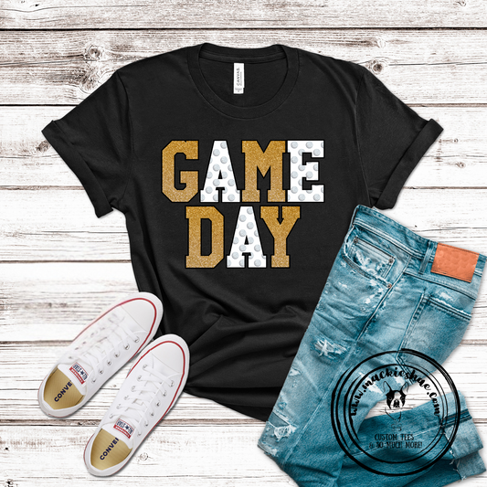 Volleyball Game Day Gold Faux Glitter Custom Shirt for Kids and Adults, Soft Short Sleeve