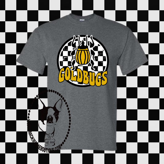 Goldbugs Checkered Circle Custom Shirt for Kids and Adults, Dark Heather Soft Short Sleeve Tee