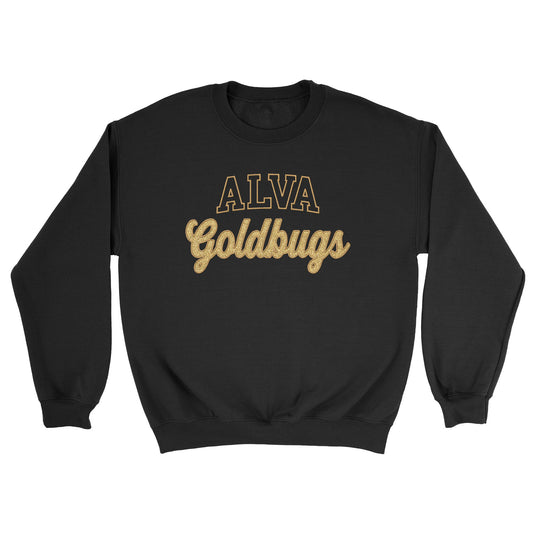 Alva Goldbugs GLITTER Applique Embroidered Blend Black Crewneck Sweatshirt