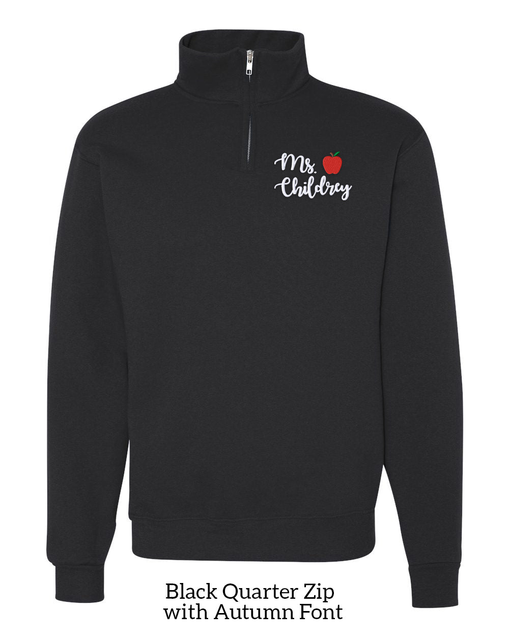 Personalized Apple Teacher Embroidered 1/4 Zip Pullover