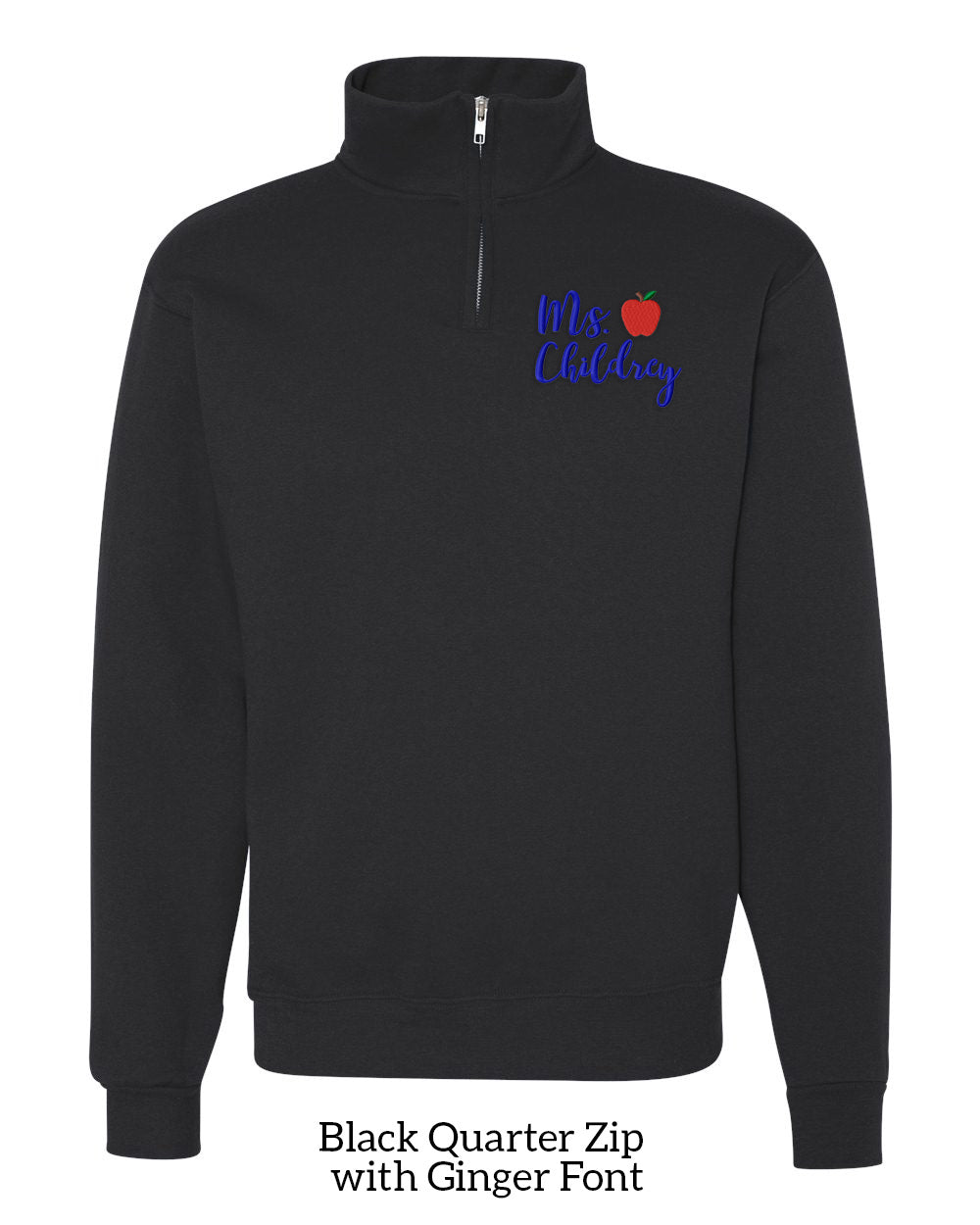 Personalized Apple Teacher Embroidered 1/4 Zip Pullover