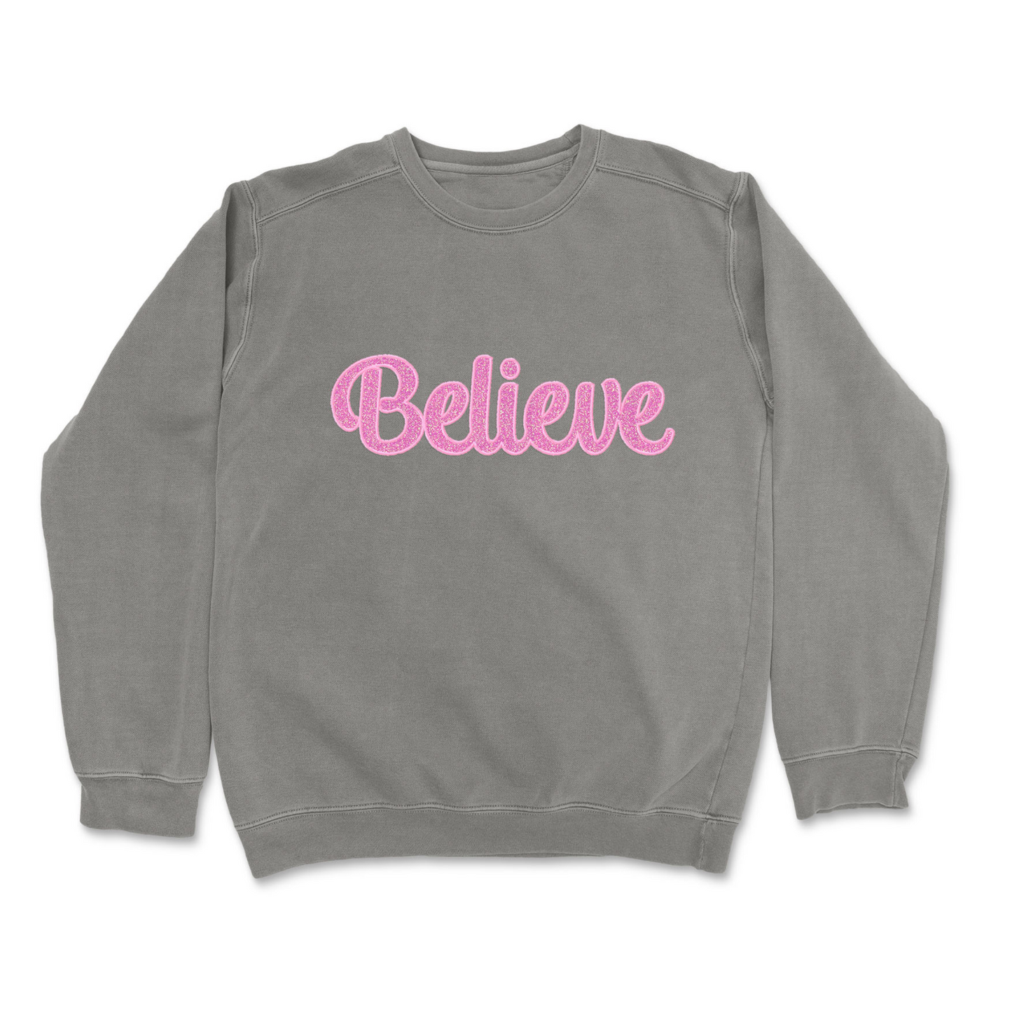 Believe and Peace GLITTER Applique Embroidered Garment Dyed Custom Sweatshirt