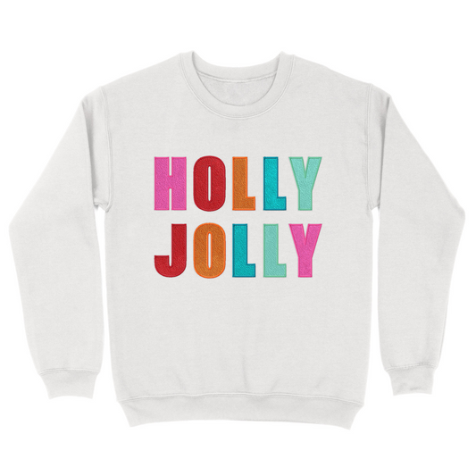 Holly Jolly Colorful Applique Embroidered Blended Crewneck Sweatshirt
