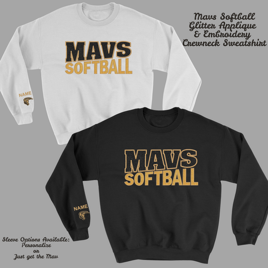 MSHS Softball- Mavs Softball GLITTER Applique Embroidered Blend Crewneck Sweatshirt