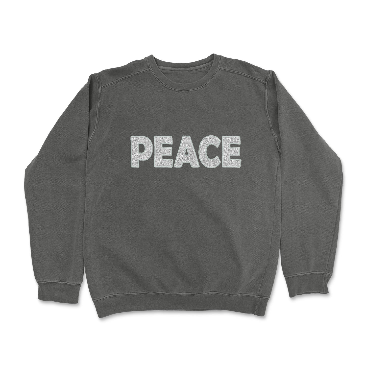 Believe and Peace GLITTER Applique Embroidered Garment Dyed Custom Sweatshirt
