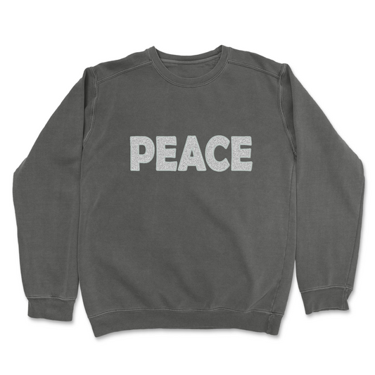 Believe and Peace GLITTER Applique Embroidered Garment Dyed Custom Sweatshirt