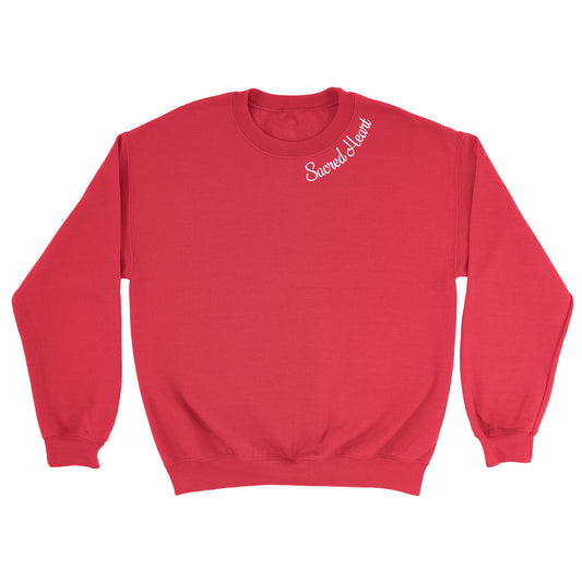 Sacred Heart Neckline Embroidered Blend Crewneck Sweatshirt