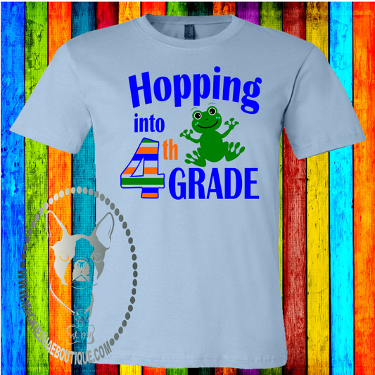 Hopping into 4th Grade (Get any Grade) Custom Shirt for Kids and Adults, Soft Short Sleeve