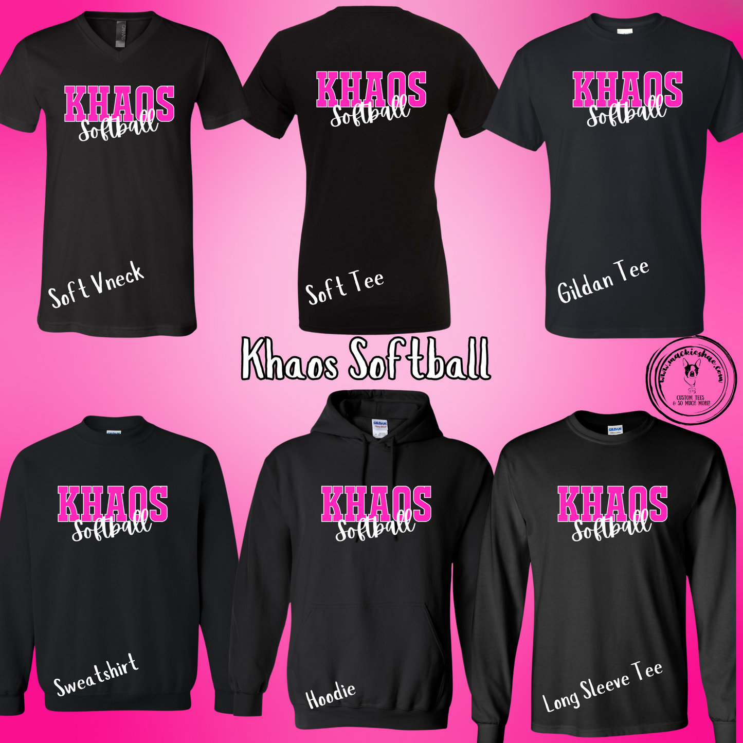 Khaos- Khaos Softball Black Gear for Youth and Adults (6 Shirt Options)