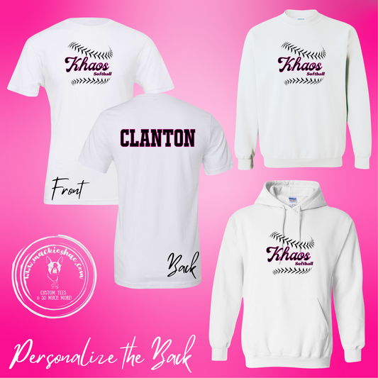 Khaos- Khaos Softball White Gear with Back Personalization