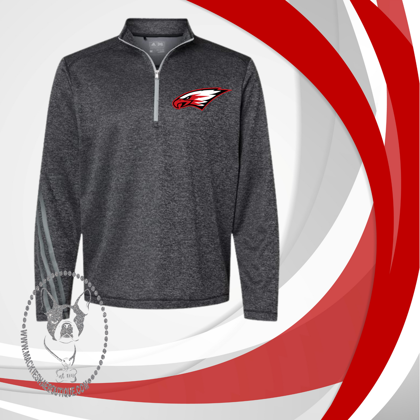 MMS PTO-Maize Eagles Adidas Men's Brushed Black Heathered Terry Heathered Quarter-Zip Pullover