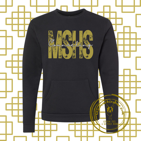 MSHS Counseling (can be any school, title, colors) Custom Shirt, Unisex Santa Barbara Pocket Crewneck Sweatshirt