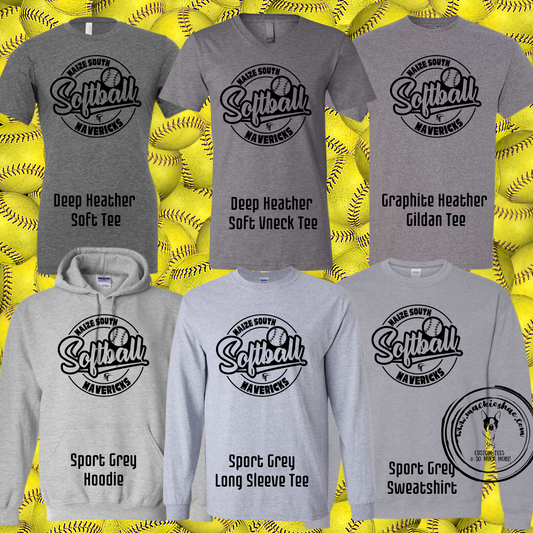 MSHS Softball- Maize South Mavericks Softball Circle Custom Shirt for Youth and Adults, Grey Gear