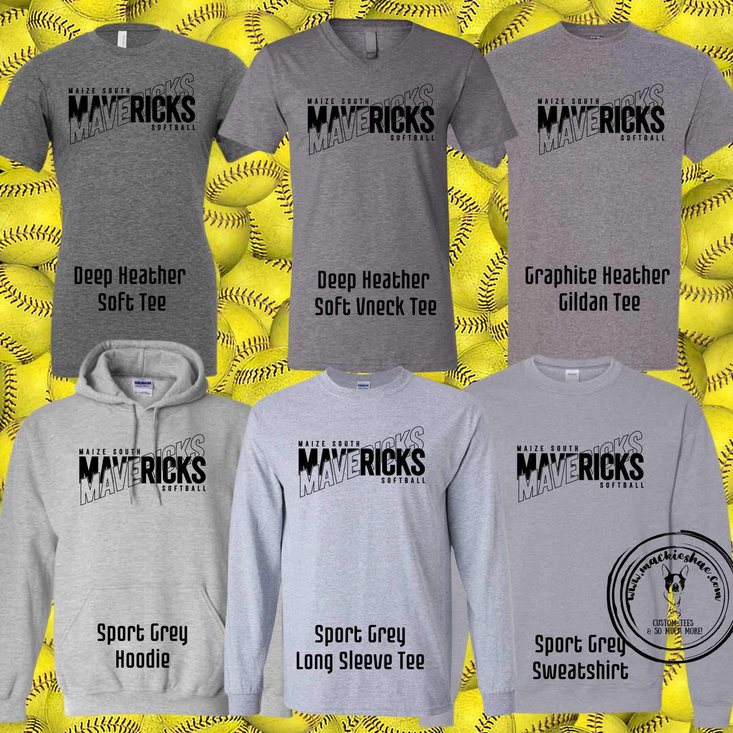 Maize South Mavericks Softball Crossed Custom Shirt for Youth and Adults,  Grey Gear