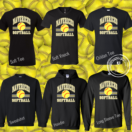 Mavericks Softball Lines Custom Shirt for Youth and Adults,  Black Gear